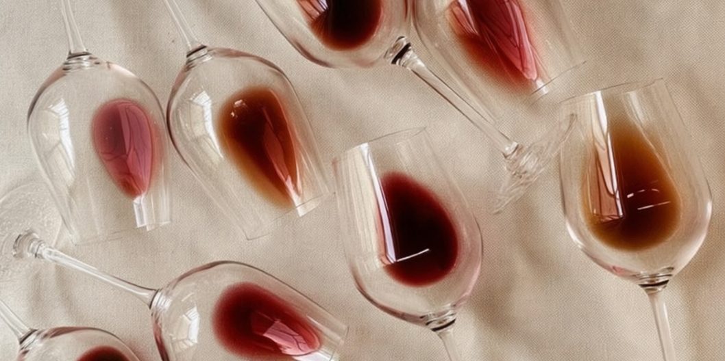 Wine glasses lying on their side after a tasting